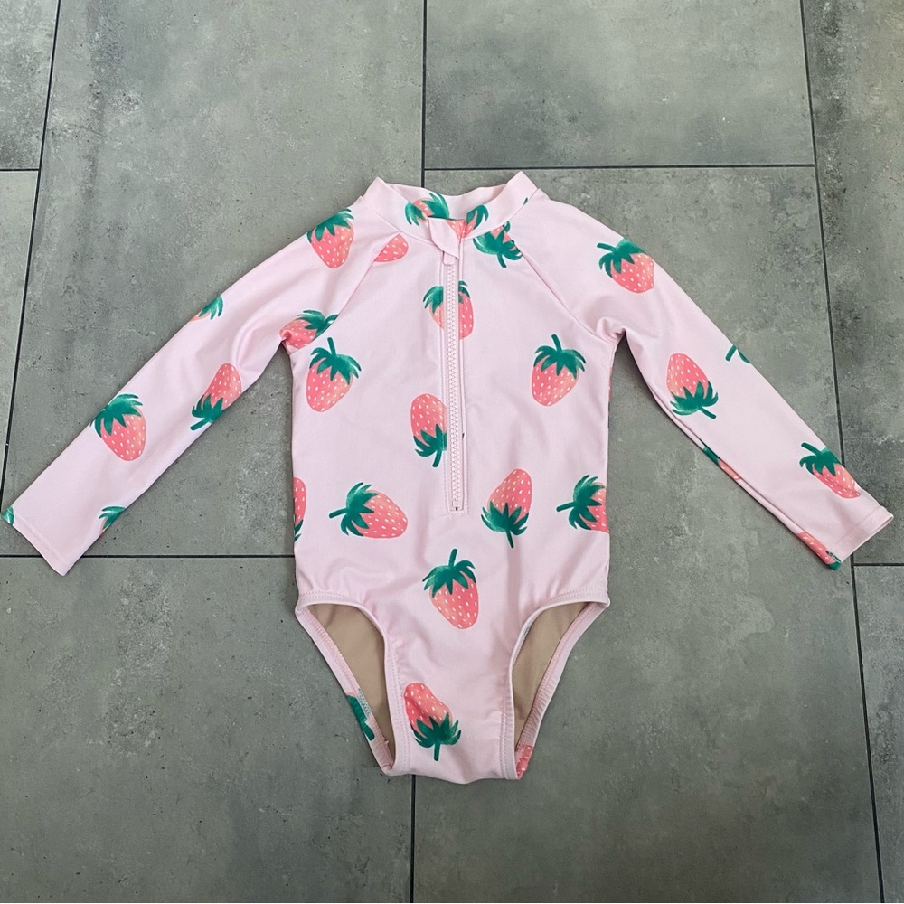Old navy swim one piece strawberry print swimsuit rash guard 18-24 months